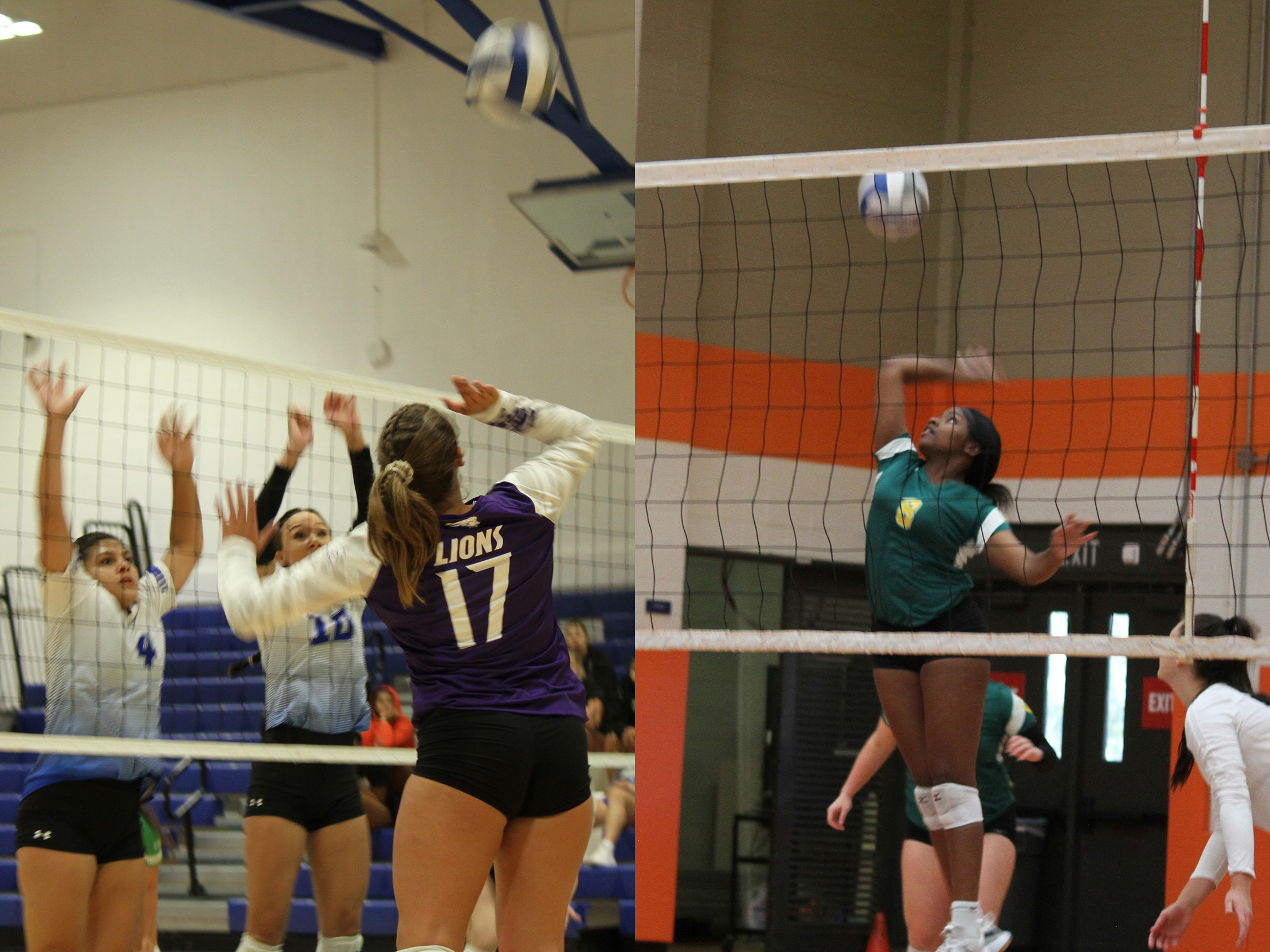 Dallas College North Lake's Brianna McClure (4) and Dallas College Brookhaven's Ariel Austin (8) have been named the Dallas Athletic Conference volleyball Players of the Week.